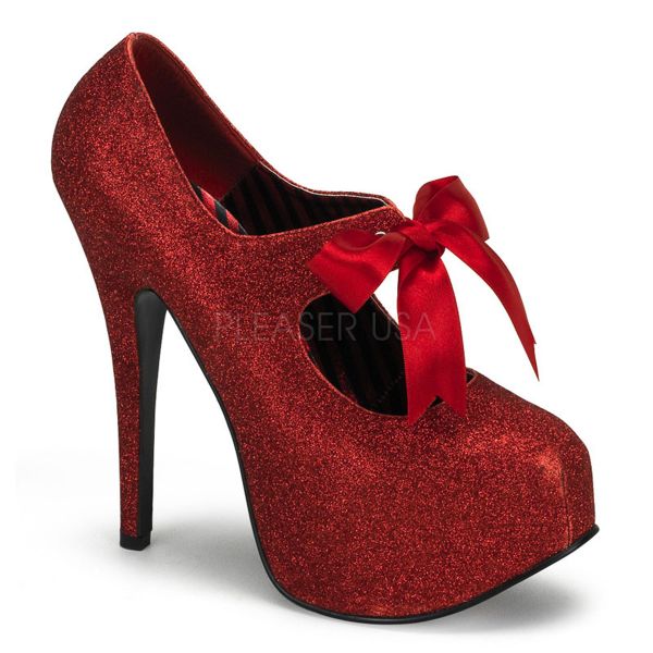 Roter Mini Glitter Plateau Pumps mit eingearbeitetem Plateau